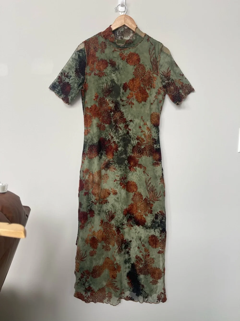 DISTURBIA | Rosaleigh Mesh Flocked Velour Midaxi Dress Whimsigoth Fairy Grunge - Picture 2 of 9